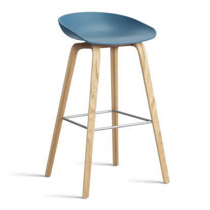 About A Stool AAS 32, Version bar: hauteur de l'assise 74 cm, Chêne laqué, Azure blue 2.0