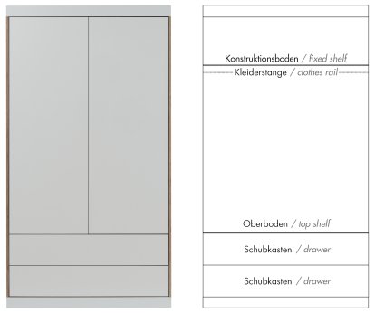 Armoire Flai , Large (216 x 118 x 61 cm), Mélaminé blanc avec bords bouleau, Configuration 5