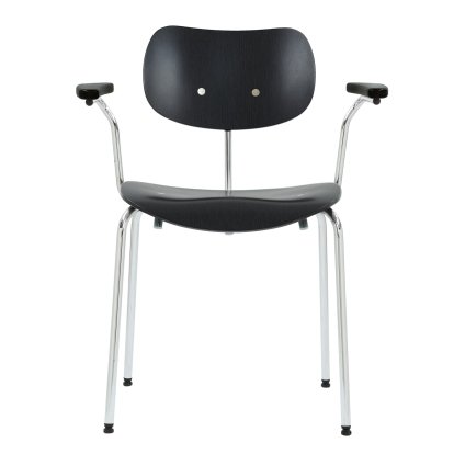 Chaise SE 68, Empilable, Sans rembourrage, Chromé, Avec accoudoirs, Hêtre, teinté noir