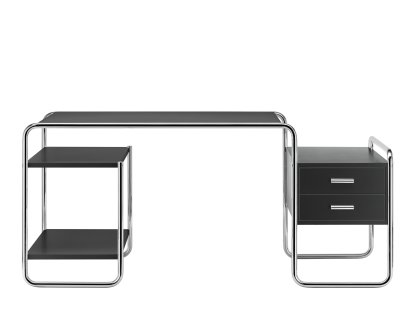 Bureau S 285  Bauhaus, Frêne teinté noir, 1 petit bloc de tiroirs / 2 étagères