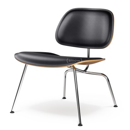 Fauteuil LCM / LCM Leather, Frêne naturel, assise cuir nero, Poli chromé
