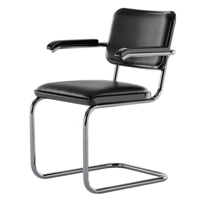 JS . Thonet - Chaise cantilever S 64 P/V Serious, Serious 01 - cuir, noir graphite