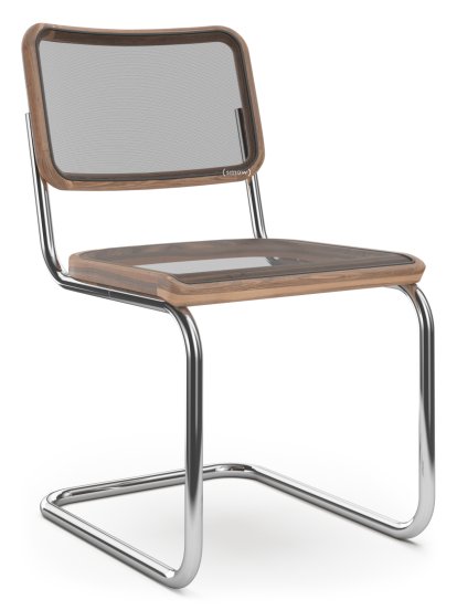Chaise cantilever S 32 N Pure Materials, Noyer huilé, Chromé, Patins en plastique noir avec feutre