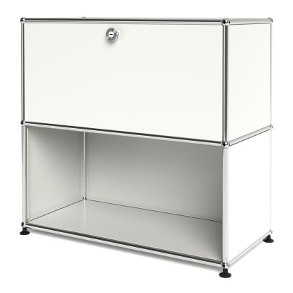 Meuble mixte Sideboard M USM Haller, personnalisable, Blanc pur RAL 9010, Avec  porte abattante, Ouvert