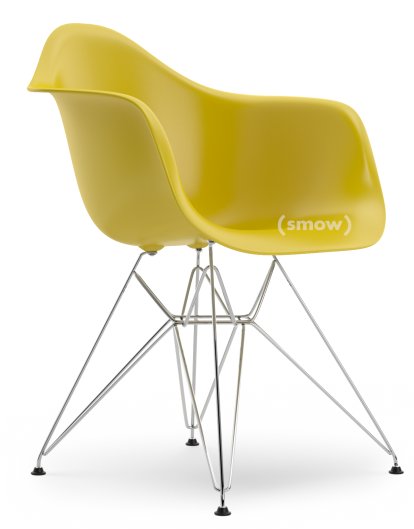 Eames Plastic Armchair DAR, Moutarde, Sans rembourrage, Sans rembourrage, Version standard - 43 cm, Chromé