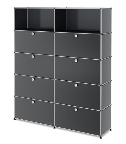 Étagère à dossiers L USM Haller, personnalisable, Gris moyen RAL 7005, Avec 2 portes abattantes, Avec 2 portes abattantes, Avec 2 portes abattantes, Avec 2 portes coulissantes