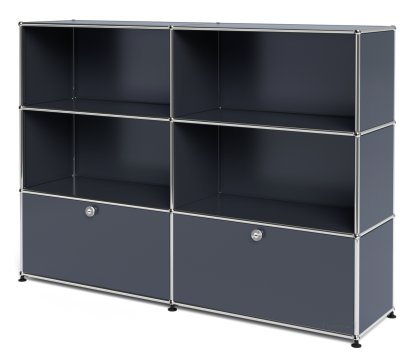 Meuble haut Highboard L USM Haller, personnalisable, Anthracite RAL 7016, Ouvert, Ouvert, Avec 2 portes abattantes