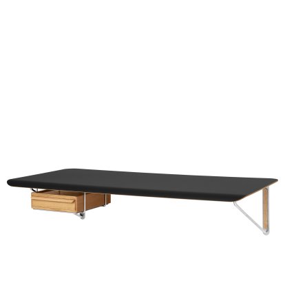 Bureau mural AB019, Stratifié noir, Avec tiroir chêne verni, à gauche