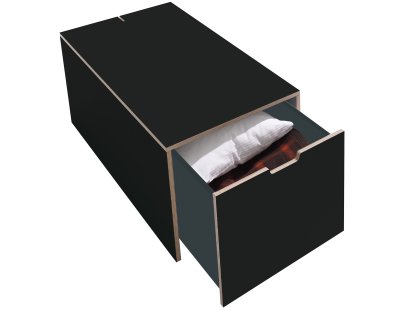 Tiroir de lit 16, L 103,1 x L 46,8, Mélaminé noir avec bords bouleau, Classique (sans roulettes)