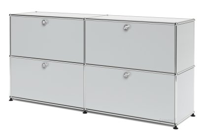 Meuble de rangement Sideboard L USM Haller, personnalisable, Gris clair RAL 7035, Avec 2 portes abattantes, Avec 2 portes abattantes