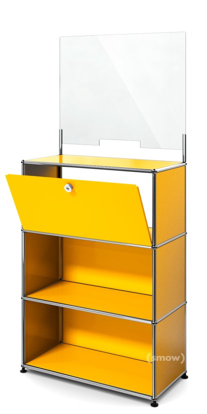 Comptoir USM Haller M avec écran de sécurité et passe-documents, Jaune or RAL 1004, Avec pieds