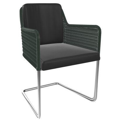 Chaise cantilever D43, Tressage II - vert sapin, Cuir - noir, Acier inoxydable, mat