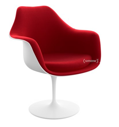 Fauteuil Tulipe Saarinen, Rotatif, Coque et coussin d'assise rembourré, Blanc, Bright Red (Tonus 130)