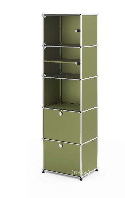Vitrine USM Haller, H 179 x L 53 x P 38 cm, Vert olive RAL 6003, Sans serrures