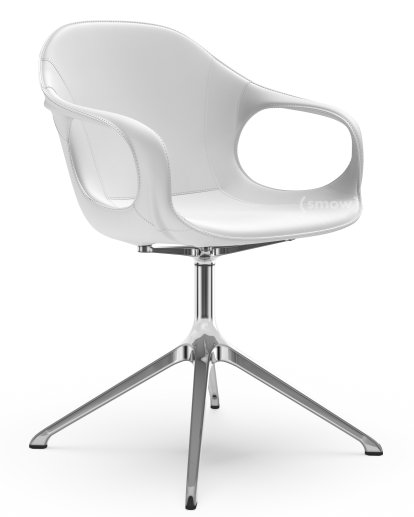 Chaise pivotante Elephant, Cuir blanc, Aluminium poli