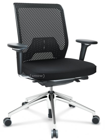 ID Mesh, Mécanisme Flowmotion avec inclinaison avant et réglage de la profondeur , Avec accotoirs 3D, Piétement à 5 branches, aluminium poli, Noir basic, Assise Silk Mesh, dossier Diamond Mesh, Nero, Durs pour tapis