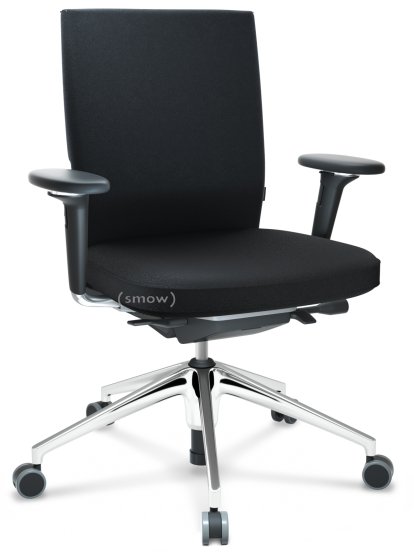 ID Soft, Mécanisme Flowmotion avec inclinaison avant et réglage de la profondeur , Avec accotoirs 3D, Piétement à 5 branches, aluminium poli, Noir basic, Assise et dossier Plano, Nero, Durs pour tapis