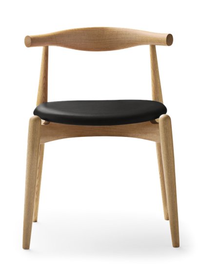 Chaise CH20 Elbow, Chêne laqué naturel, Cuir noir