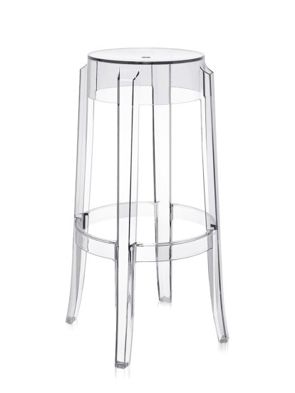 Tabouret Charles Ghost, Piétement 46 x assise 29 x hauteur 75, Transparent, Cristal
