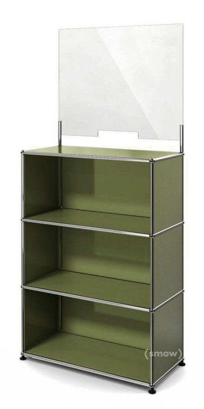 Comptoir USM Haller M avec écran de sécurité, Vert olive RAL 6003, Avec pieds