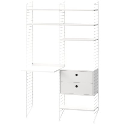Étagère au sol avec bureau et rangement String System, Laqué blanc
