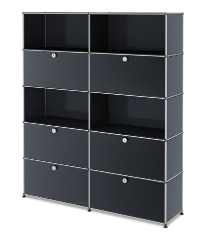 Étagère à dossiers L USM Haller, personnalisable, Anthracite RAL 7016, Avec 2 portes abattantes, Ouvert, Avec 2 portes abattantes, Avec 2 portes coulissantes