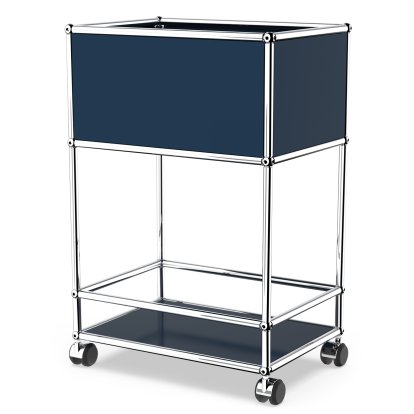 USM Haller meuble de bar type 2, Bleu acier RAL 5011, Roulettes souples pour sols durs