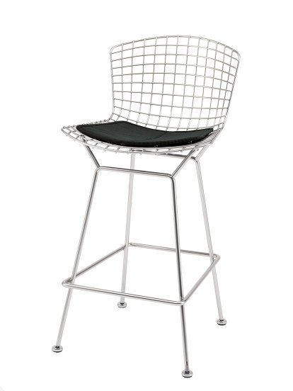 Chaise de bar Bertoia, Avec coussin, Chromé, Noir (Tonus 128)