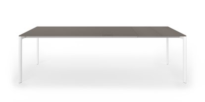Table extensible Maki, L 189-263 x L 90 cm, Fenix gris Bromo avec bord de même couleur, Aluminium laqué blanc