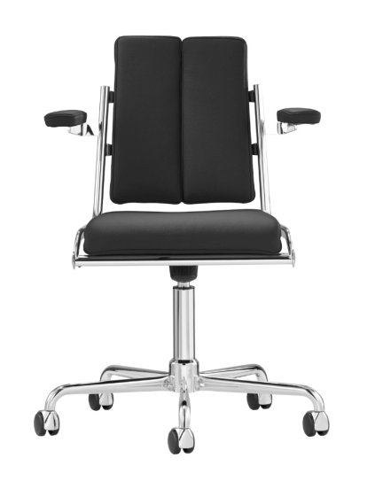 Chaise de bureau pivotante D12, Cuir Noir, Durs pour tapis