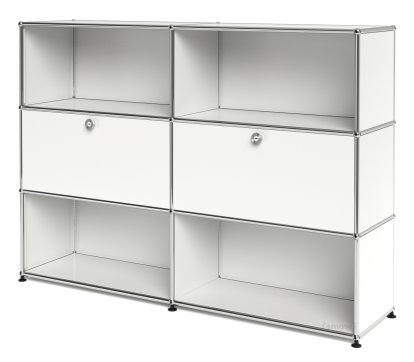 Meuble haut Highboard L USM Haller, personnalisable, Blanc pur RAL 9010, Ouvert, Avec 2 portes abattantes, Ouvert