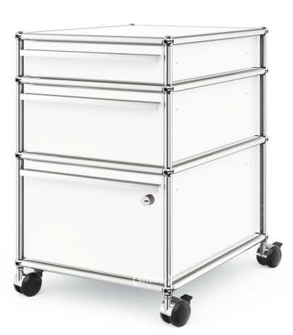 Caisson à roulettes USM Haller 3 tiroirs Type 2, Serrure sur le tiroir du dessous, Blanc pur RAL 9010