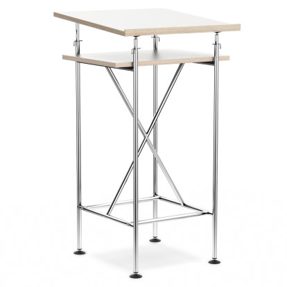Pupitre Milla, 50cm, Chromé, Mélaminé blanc avec bords chêne