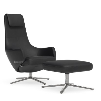 Fauteuil Repos, Fauteuil Repos & Ottoman, Cuir Premium F nero, 40 cm, Poli