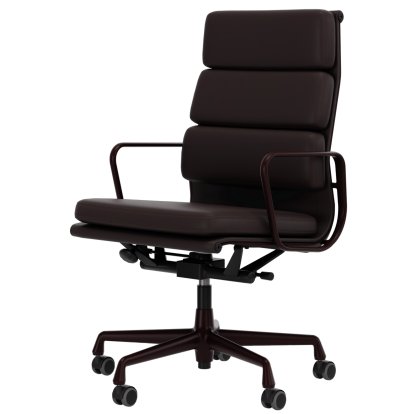 Soft Pad Chair EA 219, Aluminium revêtu par poudre couleur bordeaux foncé, Cuir standard prune, plano marron, Souples pour sols durs