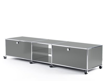 Meuble TV bas Lowboard XL USM Haller à roulettes, Gris moyen RAL 7005