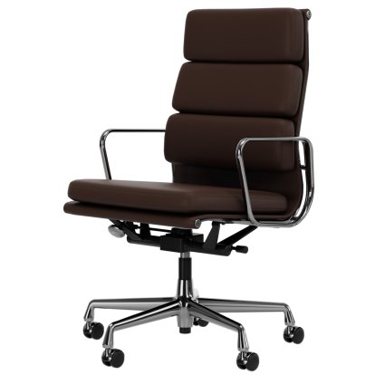 Soft Pad Chair EA 219, Chromé, Cuir Standard châtaigne, Plano marron, Durs pour tapis