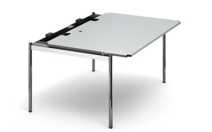 Table USM Haller Advanced, 150 x 100 cm, 02-Stratifié gris perle, Plateau coulissant à gauche
