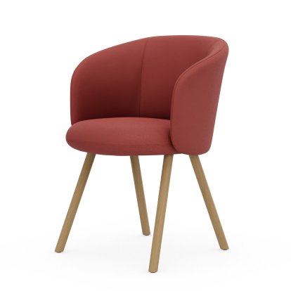 Fauteuil Mikado, Piètement à quatre pieds, 4 pieds, chêne naturel, Plano, Rouge coquelicot / champagner, Patins pour tapis
