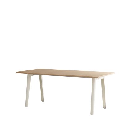 Table à manger New Modern rectangulaire, métal/bois, 190 x 95 cm, Finition chêne, Blanc crème