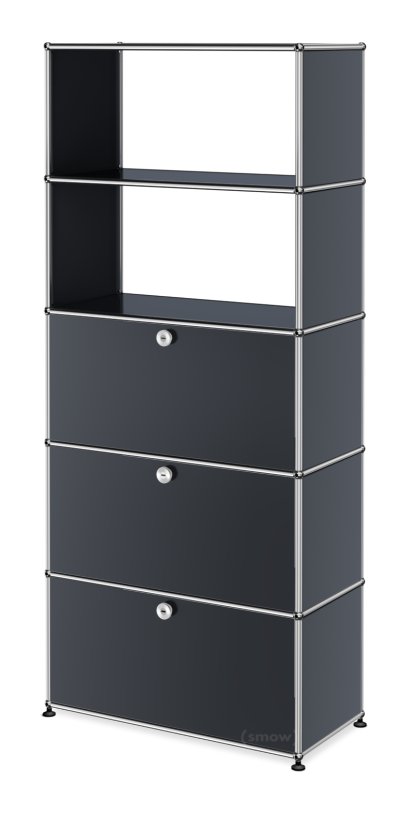 Étagère USM Haller avec portes abattantes et tiroirs, Anthracite RAL 7016
