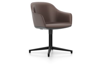 Softshell Armchair avec piètement à 4 branches, Basic dark fintion époxy (lisse), Cuir (Standard), Marron, Patins en feutre pour sols durs