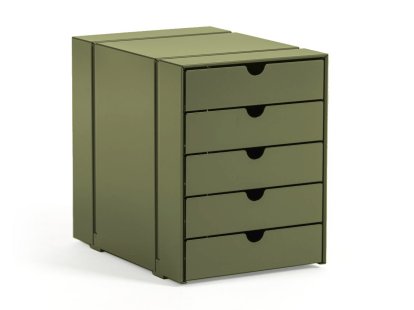 Casiers USM Inos C4 pour étagère USM Haller, Avec 5 plateaux, Vert olive RAL 6003