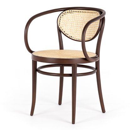 Chaise bois courbé 209 / 210 avec accotoirs, Hêtre teinté couleur noyer, Assise et dossier cannés, naturel (210)