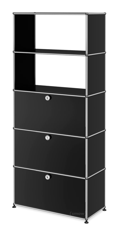 Étagère USM Haller avec portes abattantes et tiroirs, Noir graphite RAL 9011