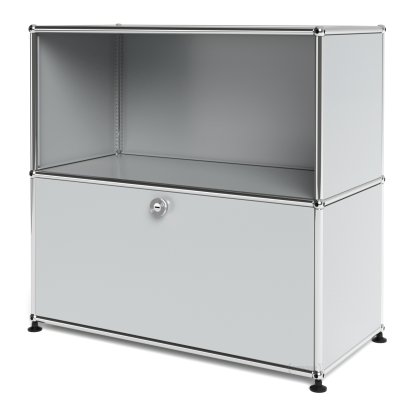 Meuble mixte Sideboard M USM Haller, personnalisable, Gris clair RAL 7035, Ouvert, Avec  porte abattante