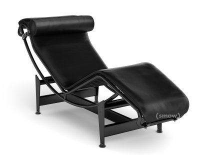 4 Chaise longue à reglage continu, Laqué noir mat, Cuir uni noir