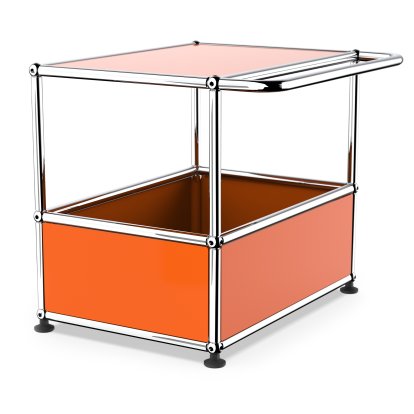 USM Haller table de bar, Avec poignées á chariot, Orange pur RAL 2004, Patin de nivelage
