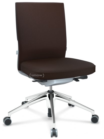 ID Soft, Mécanisme Flowmotion sans inclinaison avant et sans réglage de la profon, Sans accotoirs, Piétement à 5 branches, aluminium poli, Soft grey, Assise et dossier Plano, Marron, Durs pour tapis