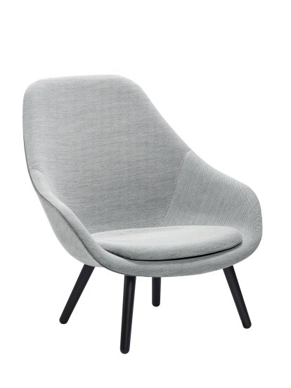 Fauteuil About A Lounge Chair High AAL 92, Steelcut Trio 133 - gris clair, Chêne laqué noir, Avec coussin d'assise